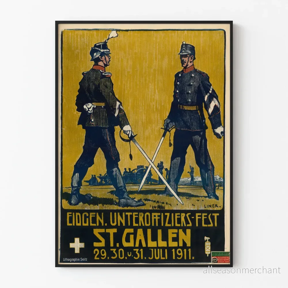Vintage militär poster Eidgen Unteroffiziers Fest St. Gallen 1911