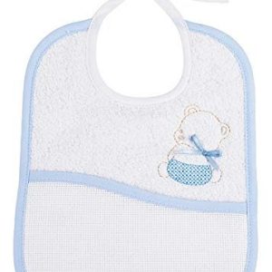 Filet 2201BLEU 100% bomull mjuk svamp haklapp med canvasficka korsstygn, broderi björn, vit färg 8055727210432