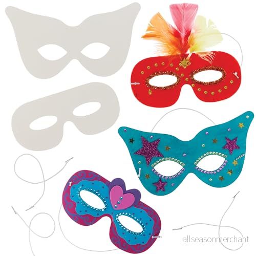 Baker Ross Maskset i vitt, sorterat (12 stycken) 2 olika mönster en hit till karneval eller på karnevalfester 5051174031050