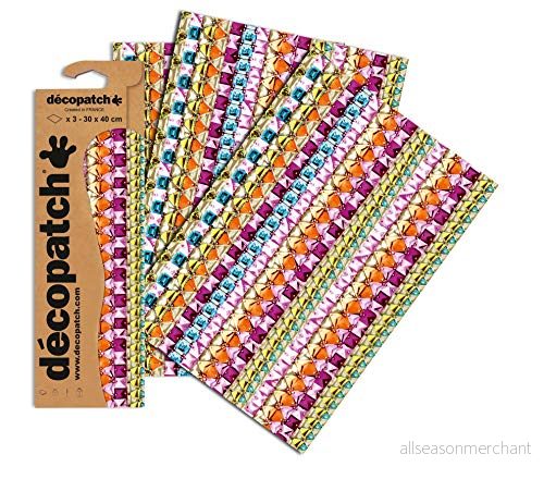 Décopatch utsmyckningspapper, blandade färger, 30 x 40 cm (paket med 3 ark) 3609510256302