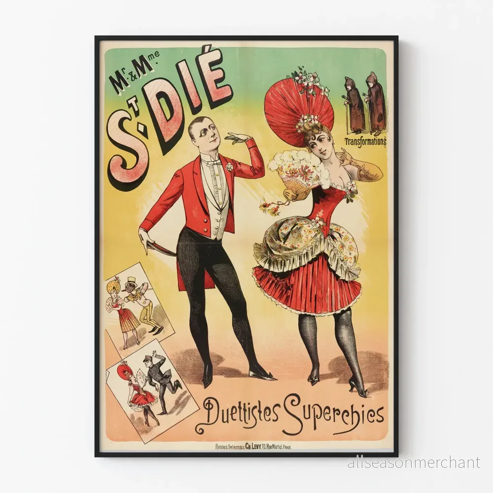 Vintage väggdekorationsposter Mr & Mme St-Dié Duettister Superchics