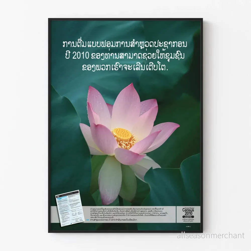 Informationsposter för Laos 2010 med lotusblommor