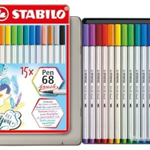 Premium fiberpenna STABILO Pen 68 brush etui med 15 blandade färger 4006381554343 Premium fiberpenna STABILO Pen 68 brush etui med 15 blandade färger 4006381554343