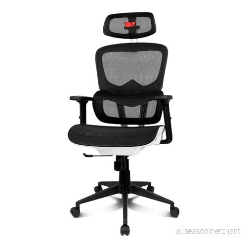 Drift Gaming DRAIR200 Professionell gamingstol, högkvalitativt nät och förstärkt polymer, 2D justerbara vadderade armstöd, klass 4 kolv, vridbar, tiltbar, vit/svart/röd. 8436587975233