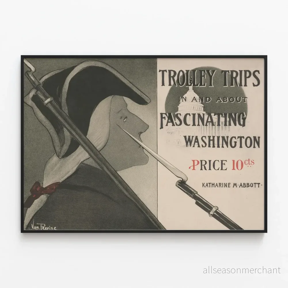 Vintageposter Trolley Trips i Washington - Retro väggdekoration