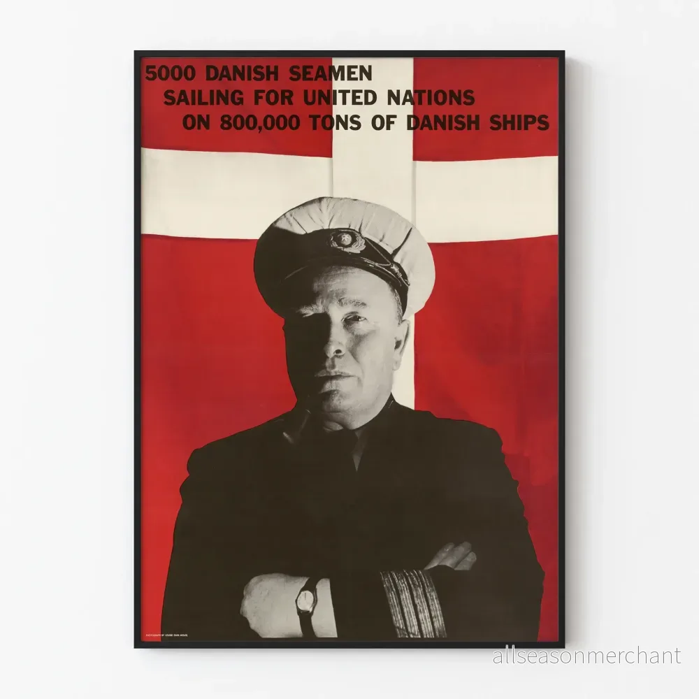 Vintage dansk marinposter med flagga för väggdekoration