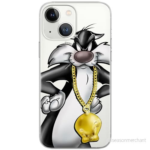 ERT GROUP mobiltelefonfodral för Iphone 13 originalt och officiellt licensierat Looney Tunes mönster Sylvester 003 Vit optimalt anpassad till formen på mobiltelefonen, gedeeltelijk transparant 5903932922646