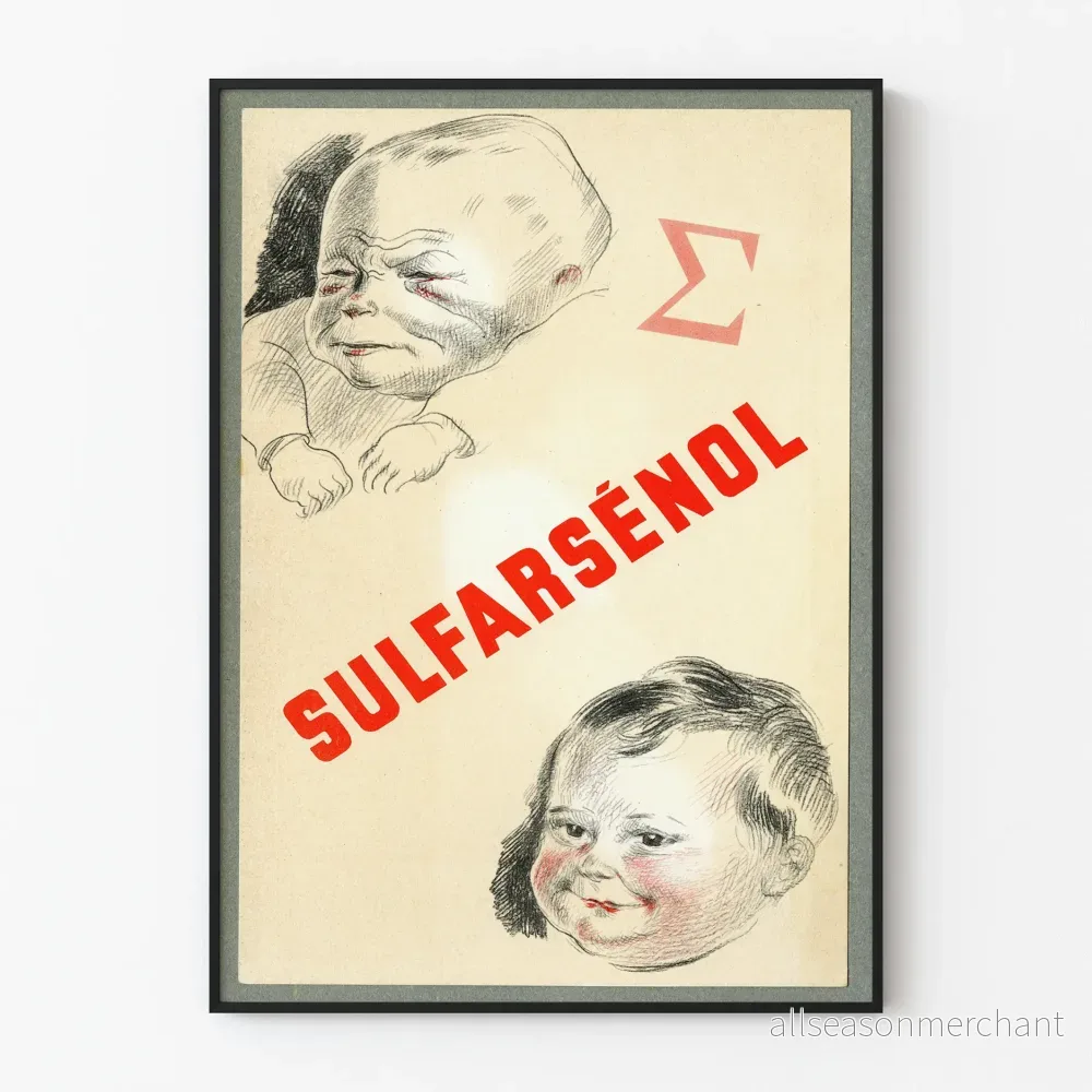 Vintageposter av Sulfarsénol tecknad - Retro väggdekoration