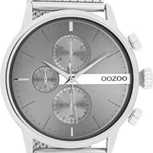 Oozoo Timepieces herrklocka Armbandsur herr med nätmetallarmband högkvalitativ klocka för män elegant analog runt, Silver / svart, groß, Armband 8719929030464