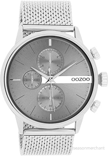Oozoo Timepieces herrklocka Armbandsur herr med nätmetallarmband högkvalitativ klocka för män elegant analog runt, Silver / svart, groß, Armband 8719929030464