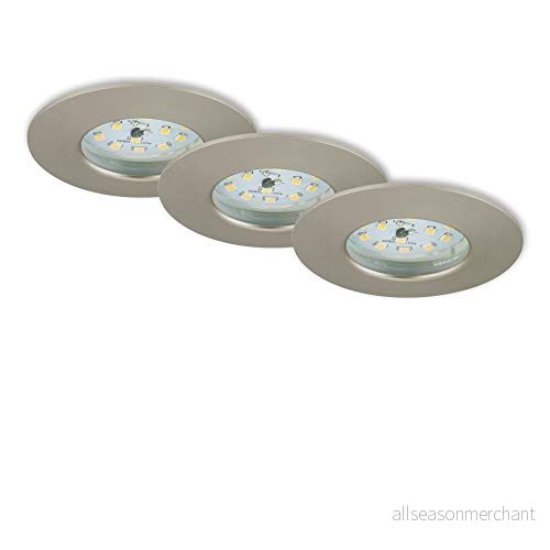 Brilonlampor LED-installationslampor, 3-pack, taklampor, dimbar, 6,5 watt, 570 lumen, 3 000 kelvin, IP44, mattnickel, 75 x 28 mm (DxH) 4002707321699