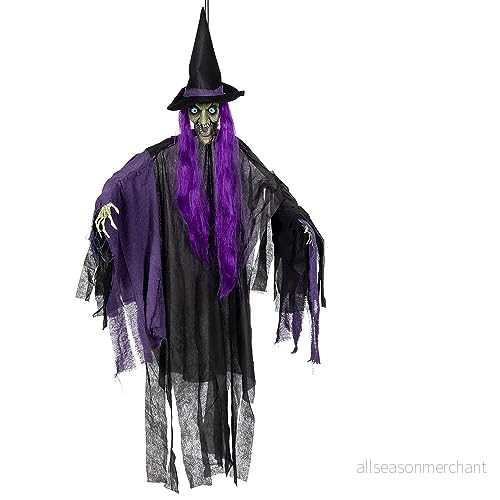 Boland 73092 hängande häxa, 146 cm, dekoration för halloween med ljus, inklusive batterier, festdekoration, skräckdekoration temafest 8712026730923