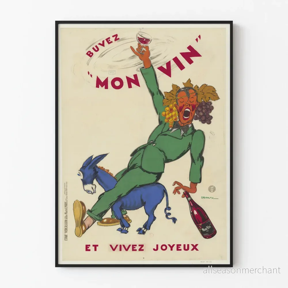 Vintageposter Drick Min Vin och Lev Glatt väggdekor