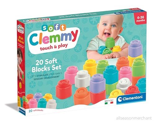 Clementoni Mjukt paket 20 set för tidig barndomskonstruktion, Clemmy Mjuka byggstenar, 6 månader barn, Sensoriskt spel, Stapelbart Och Tvättbart, Tillverkad i Italien, Multifärg, 17989 8005125179893