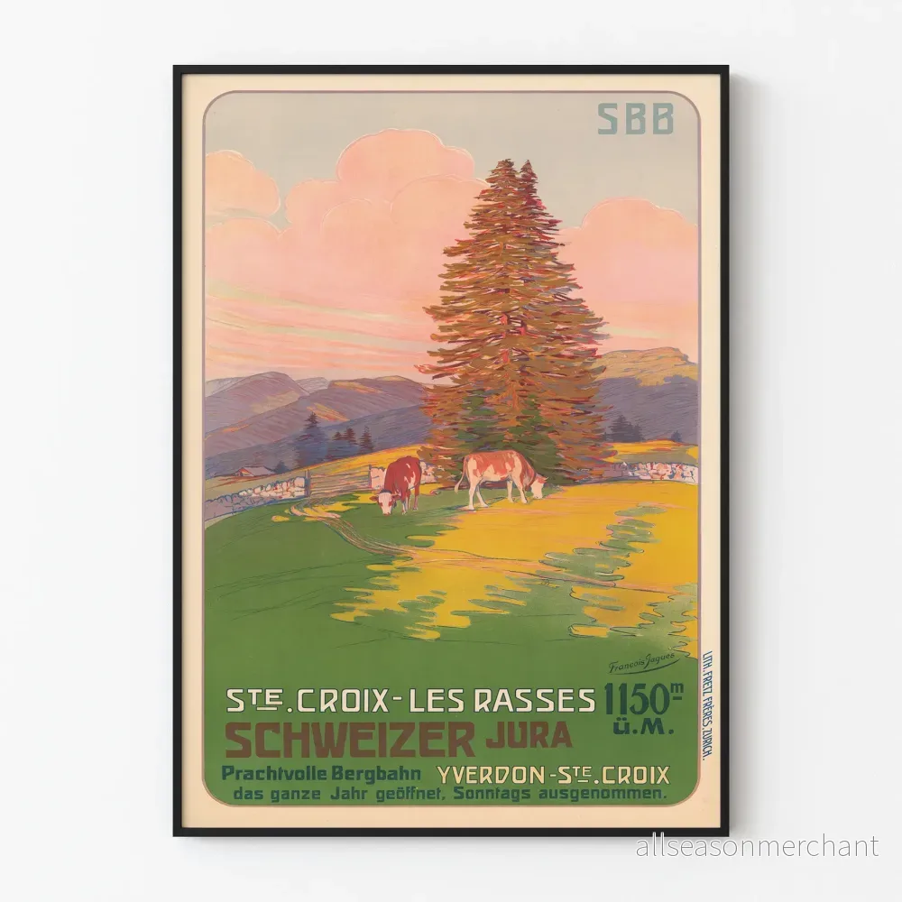 Vintageposter Ste-Croix Les Rasses Jura Schweiz för väggdekoration