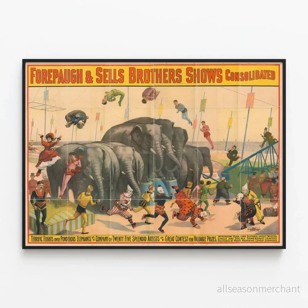 Poster Cirque Elefanter och Akrobater - Forepaugh & Sells Brothers Shows