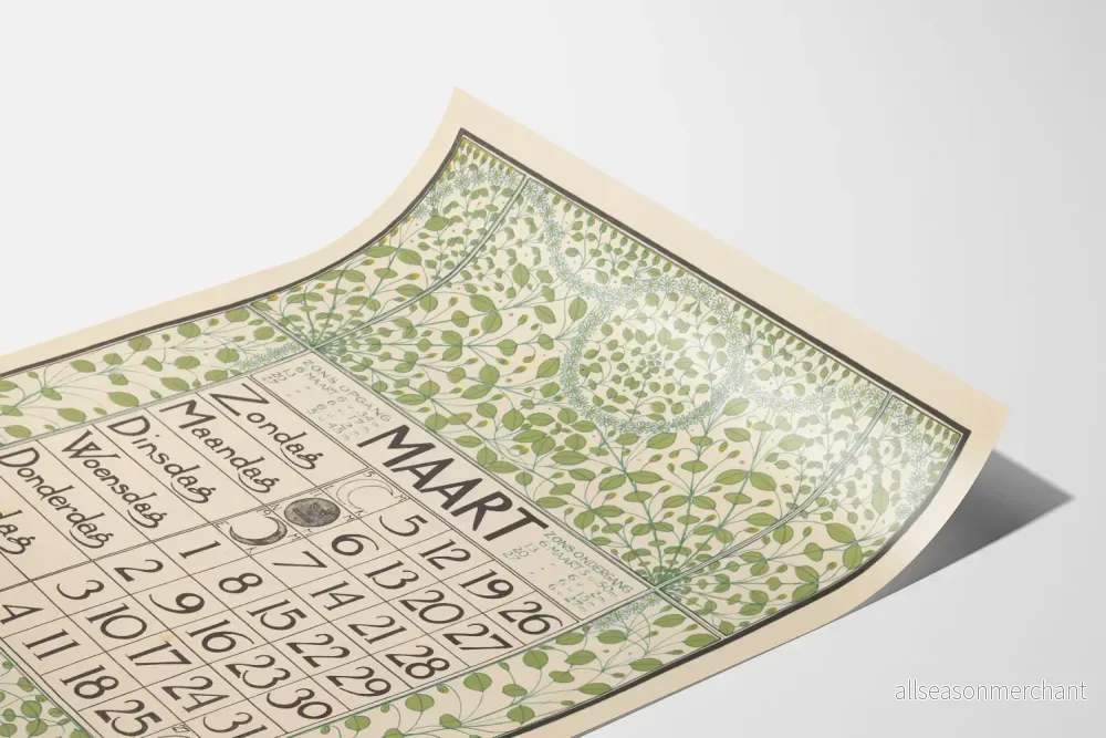 Väggposter Kalender Mars 1899 Art Nouveau med lövverk - Bild 3