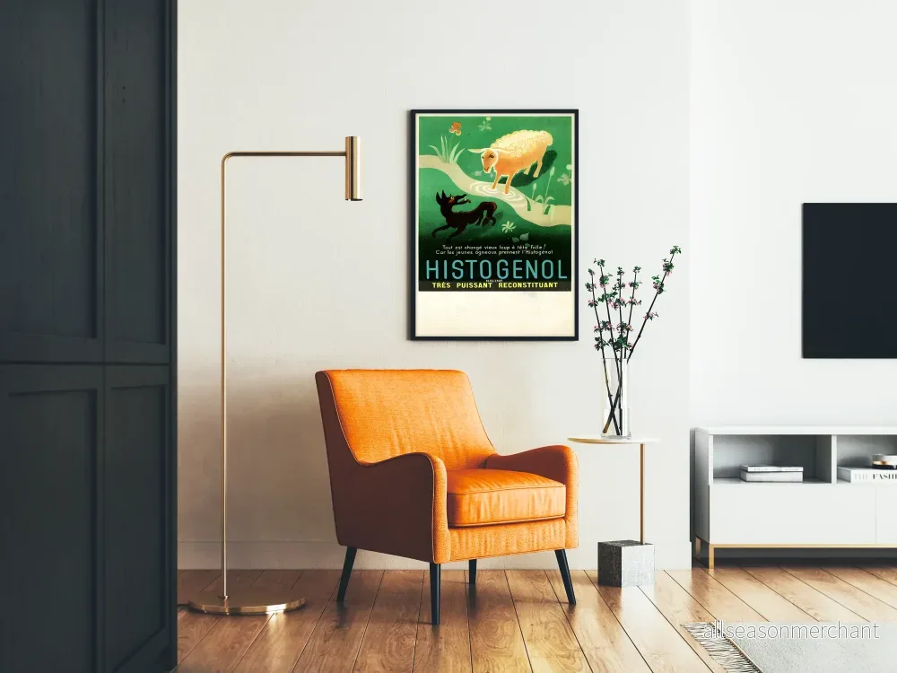 Vintageposter Histogenol - Illustrerad väggdekoration med lamm och varg