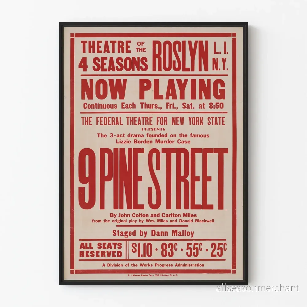 Vintageaffisch för teatern 9 Pine Street New York
