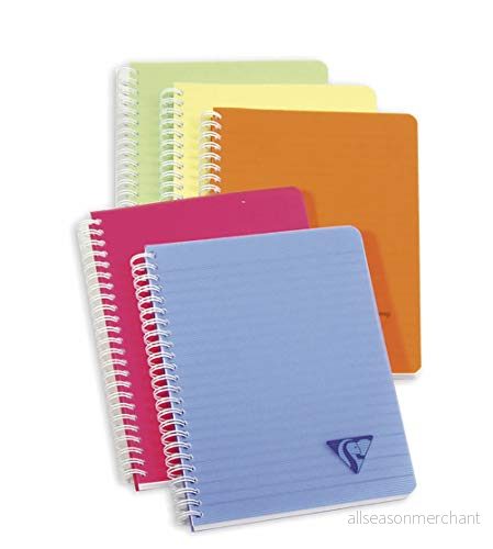 Clairefontaine 328546C Collection Linicolor Fräsch Lot de 5 Carnets à Spirale A5 14,8 x 21 cm 180 sidor Lignées Papier Blanc 90 g Couverture Polypro Transparent Couleurs Aléatoires 3663619003465