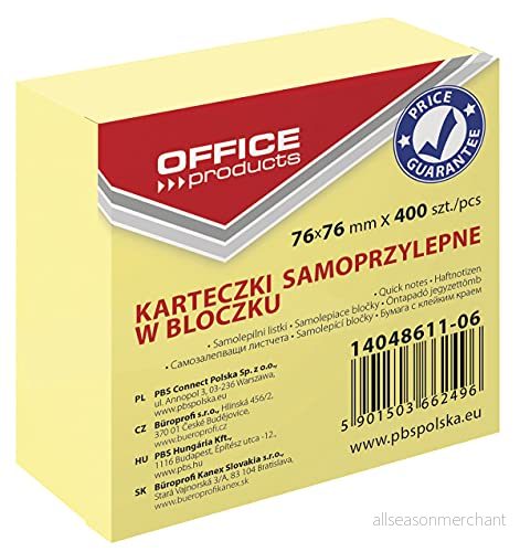 Office produkter 14048611 06 självhäftande anteckningsblock 76 x mm, 1 400 ark, pastellfärg/kanariegul 5901503662496