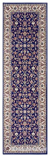 Nouristan Designlöpare Dizi (80 x 350 cm, 100% polypropylenvärmeset, slitstark och lättvårdad, runt kedja, perfekt för alla bostadsutrymmen, golvvärme) Blå grädde 4260770240563