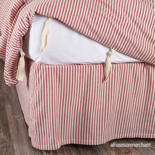 Bondgård tickande randig röd king sängkjol 198 cm x 203 cm, med 40 fall, skräddarsydd damm volang 840528174773