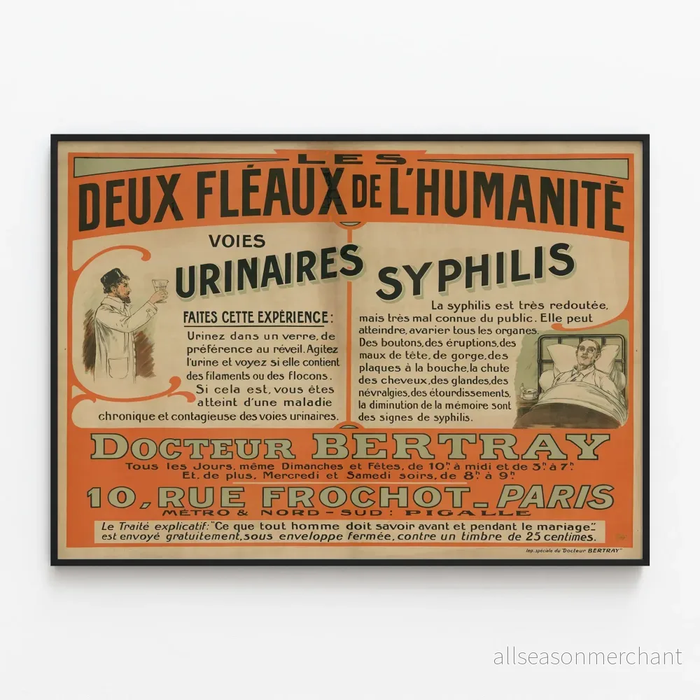 Vintageposter De två plågor för mänskligheten – Syfilis och Urinvägar Vintageposter De två plågor för mänskligheten – Syfilis och Urinvägar