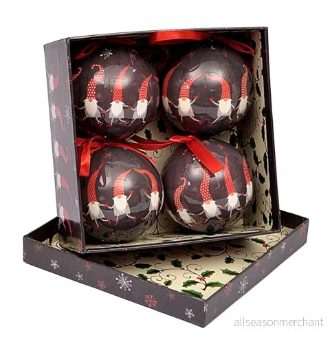 Ciao Uppsättning av 4 decoupage julgransbollar (Ø7,5 cm) svart jul med tygband i presentask 8033313936850
