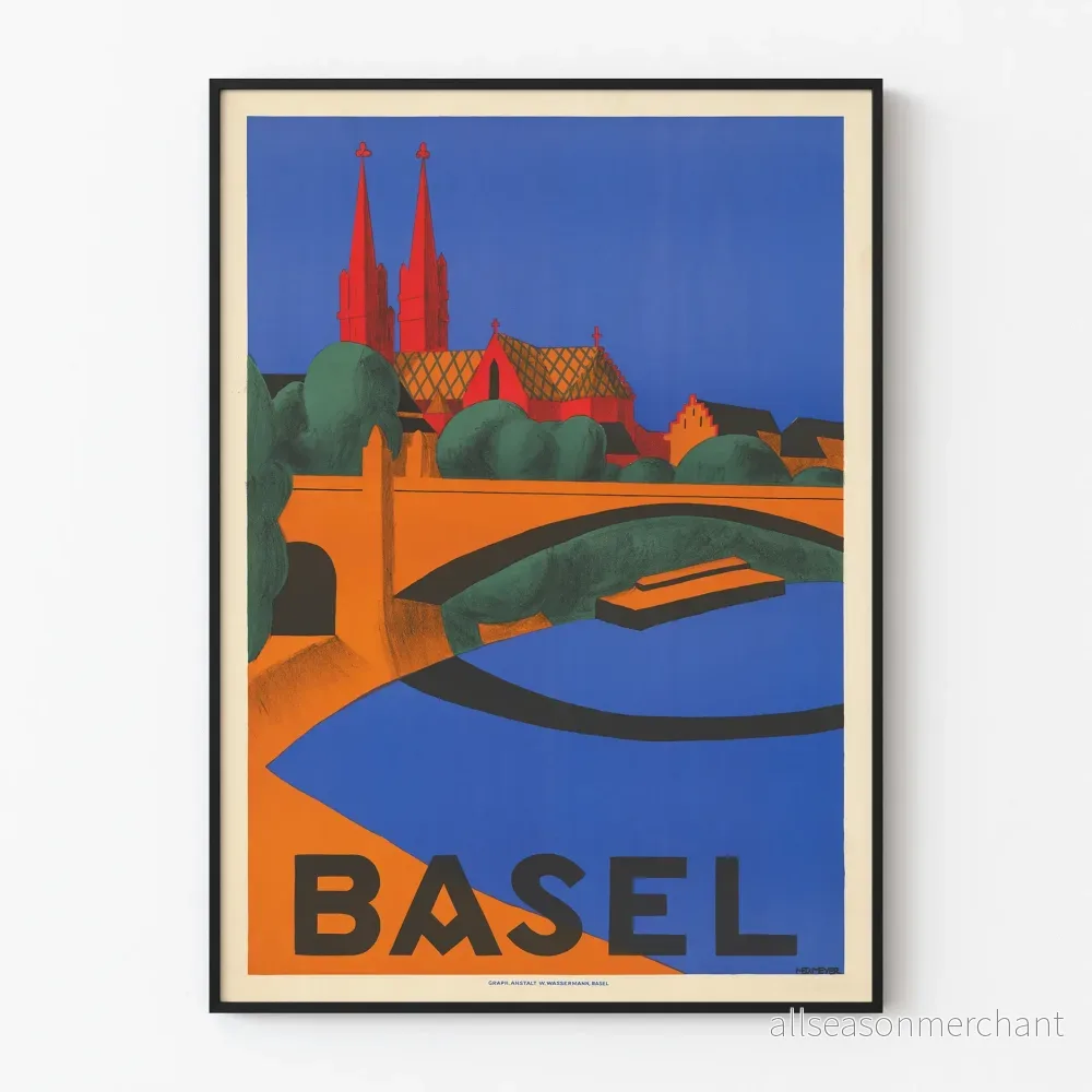 Vintage affisch Basel i livfulla färger för väggdekoration