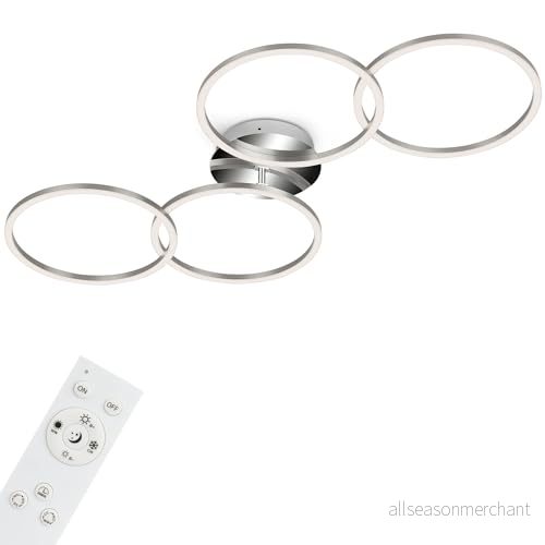 BRILONER LED-taklampa, dimbar med fjärrkontroll, svängbar varmvit, neutral vit, kallvit, rund, borstad aluminium, krom, 958 x 530 100 mm (L B H), aluminiumfärgad krom 4002707407621