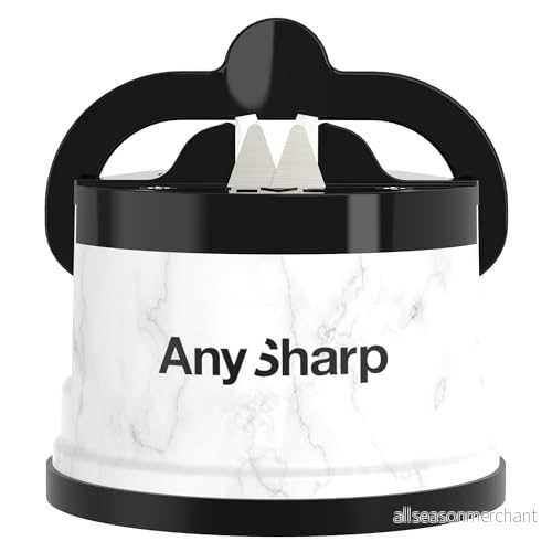 AnySharp Knivslipare, Hands Free Säkerhet, PowerGrip Sugkopp, Säkert vässar alla köksknivar, Idealisk för härdat stål & tandade, Kompakt, Marmor 619098087512