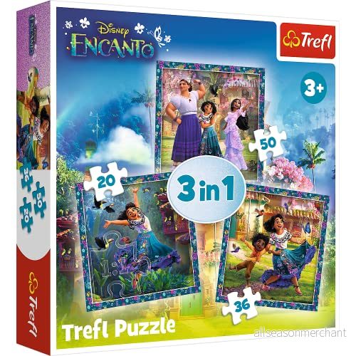 Trefl Encanto, Heroes of the Magic Encanto 3 i 1 pussel, från 20 till 50 element Pussel med hjältarna Disney sagan Vår magiska för barn år 5900511348668