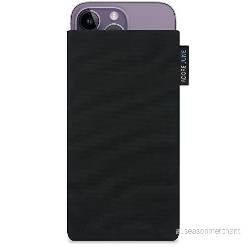 Adore June Klassisk svart väska kompatibel med iPhone 14 Pro Max/iPhone Plus mobilfodral av resistent Cordura tyg skärmrengöringseffekt, tillverkad i Europa 4260764580361