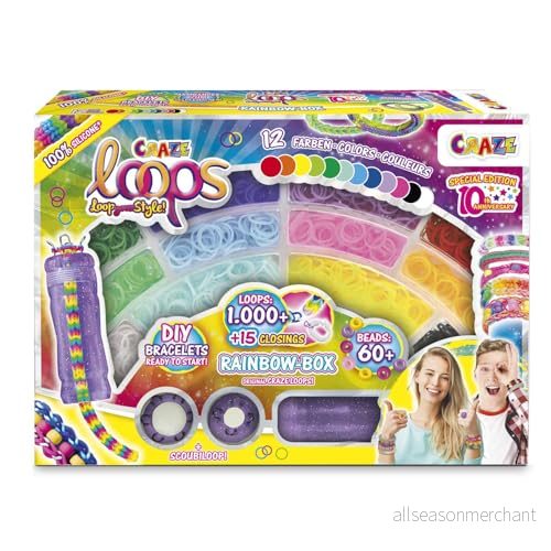 Craze Loops Rainbow Box Regnbåge Loom bandset med 1 000 gummiband för pyssel halsband, ringar och armband gör det själv 4059779059661