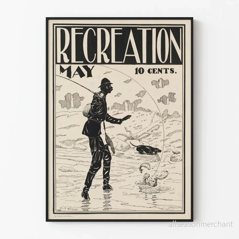 Vintagefiskeposter i svart och vitt