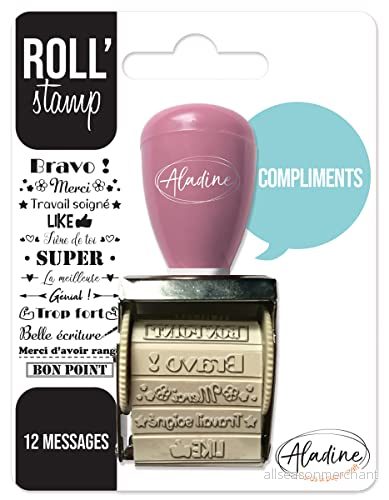 Aladine Roll' Stamp Compliments rullstämpel 12 stämpelmeddelanden överallt perfekt för Bullet Journal, Scrapbooking 2159 svart 3660016021597