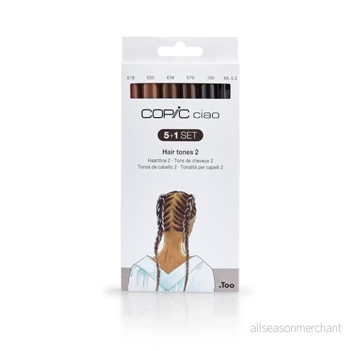 COPIC Ciao färgad markörpenna 5 + 1 set hårtoner 2, för konst & hantverk, färgning, grafik, överstrykningspennor, design, anime, professionella och nybörjare, konsttillbehör målarböcker 4013695265346