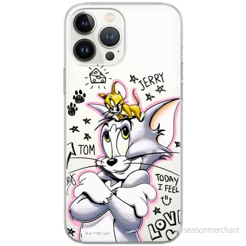 ERT GROUP mobiltelefonfodral för Iphone 13 PRO originalt och officiellt licensierat Tom and Jerry mönster 004 Vit optimalt anpassad, gedeeltelijk transparant 5904805247927