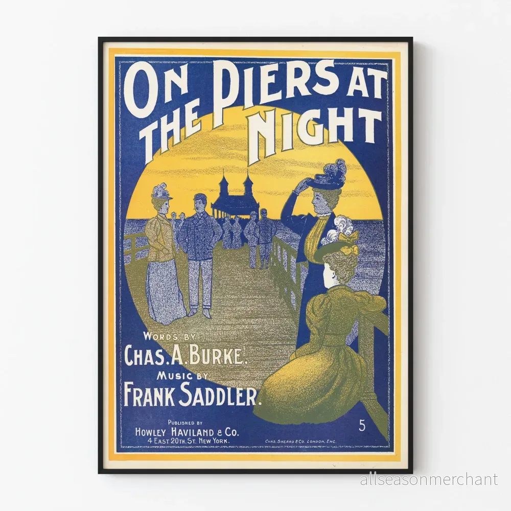 Vintage poster "On the Piers at Night" - Retro väggdekoration