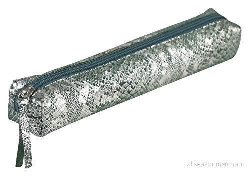 Clairefontaine Ref 410097C Céleste' läder smalt pennfodral 4 x 2,5 19,5 cm, tillverkad av äkta lammskinnläder, metalldragkedja med läderdragare lasergrön och silver 3329684100972