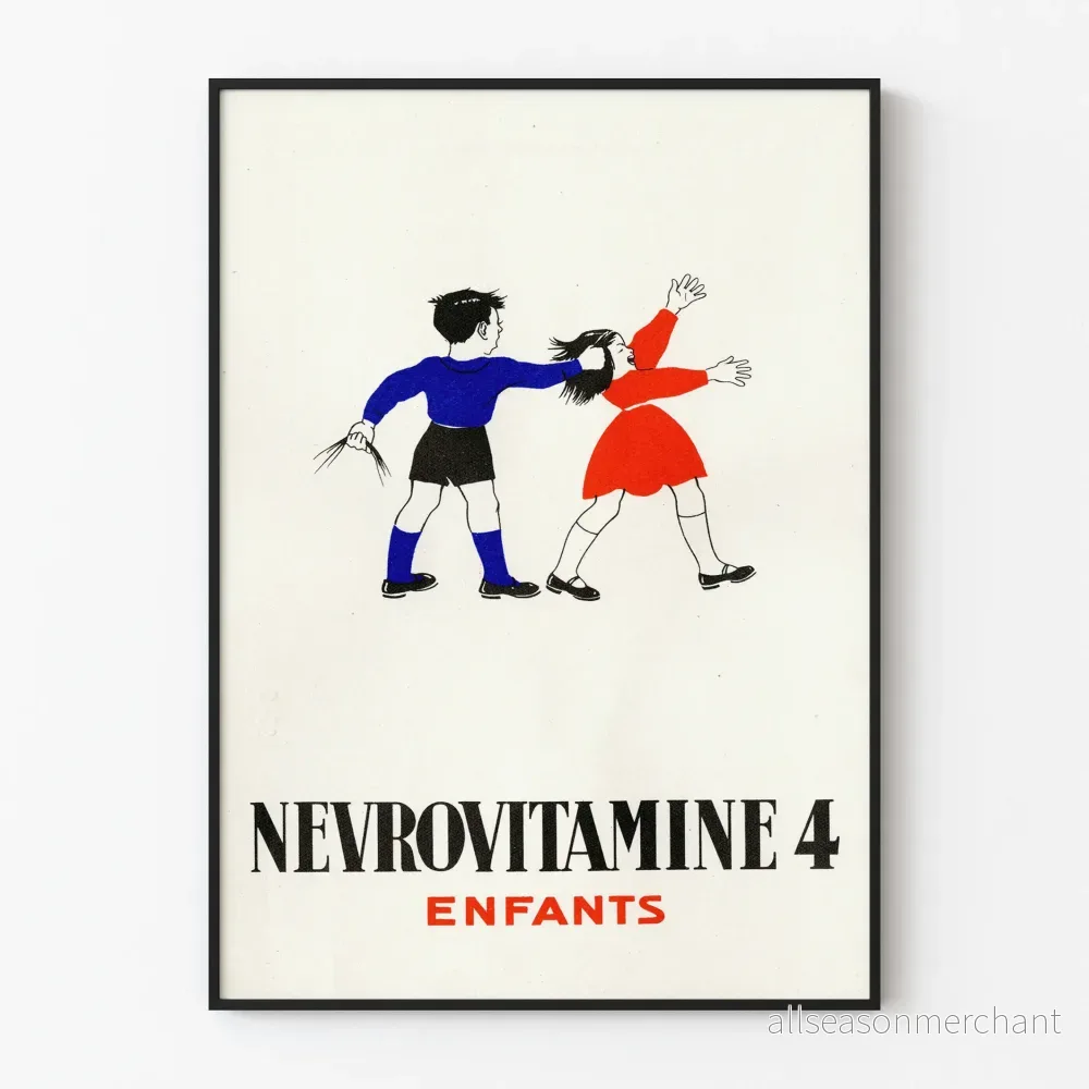 Vintageposter Nevrovitamine 4 Barn väggdekoration
