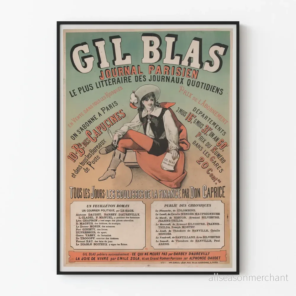 Vintageposter Gil Blas Journal Parisien väggdekoration retro