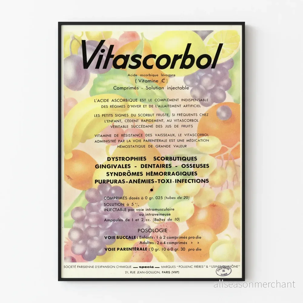 Vintageposter Vitascorbol C-vitamin – Retro väggdekoration för hälsa Vintageposter Vitascorbol C-vitamin – Retro väggdekoration för hälsa