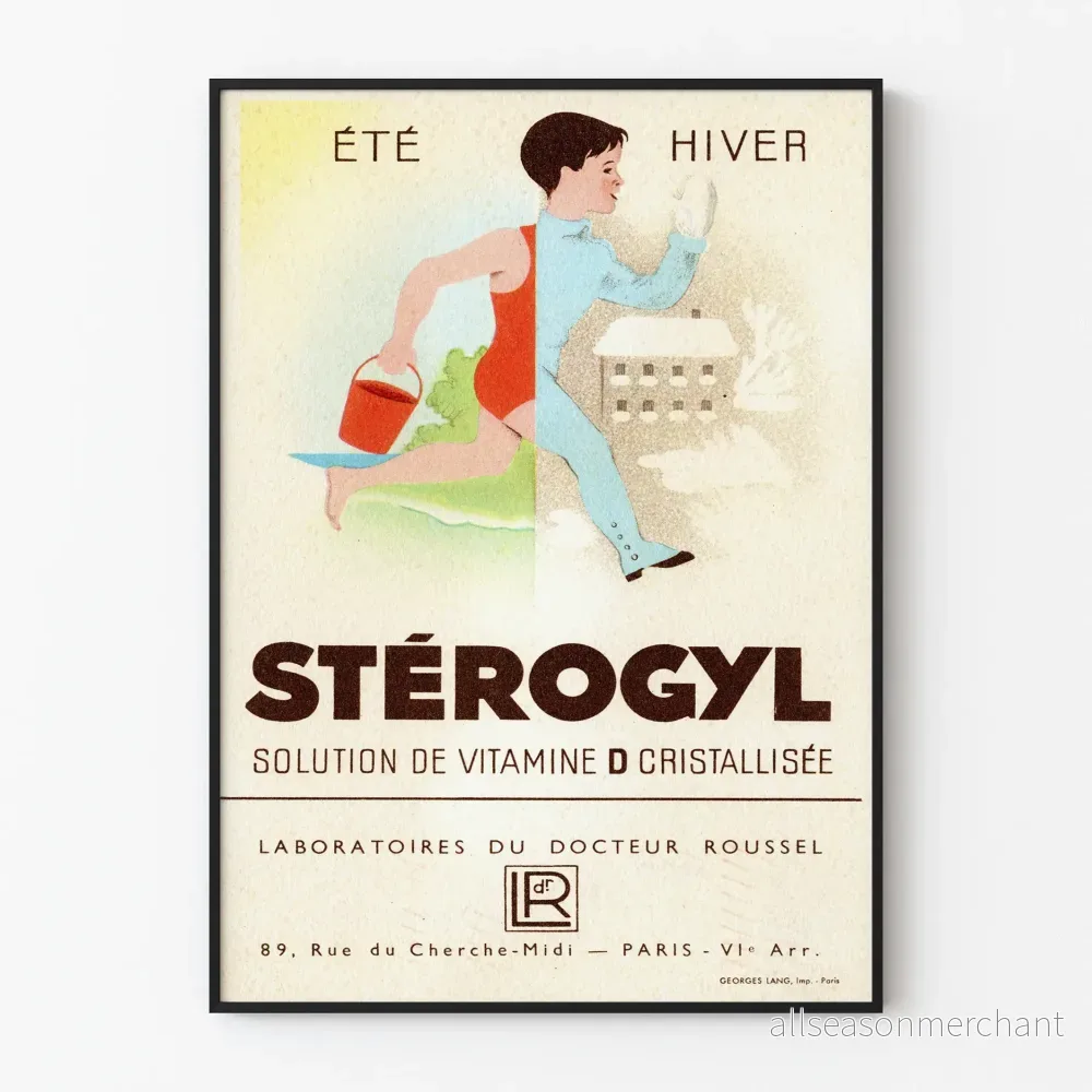 Vintageposter Stérogyl D-vitamin sommar/vinter