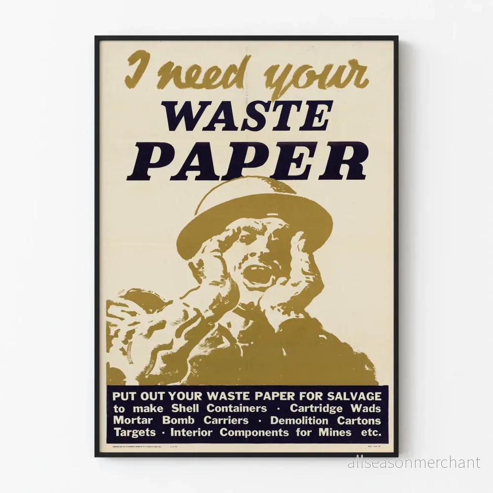 Vintage affisch som uppmuntrar till återvinning av papper