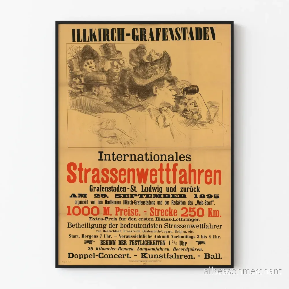 Internationell vintage-tygposter för cykelloppet Illkirch-Grafenstaden 1895 Internationell vintage-tygposter för cykelloppet Illkirch-Grafenstaden 1895