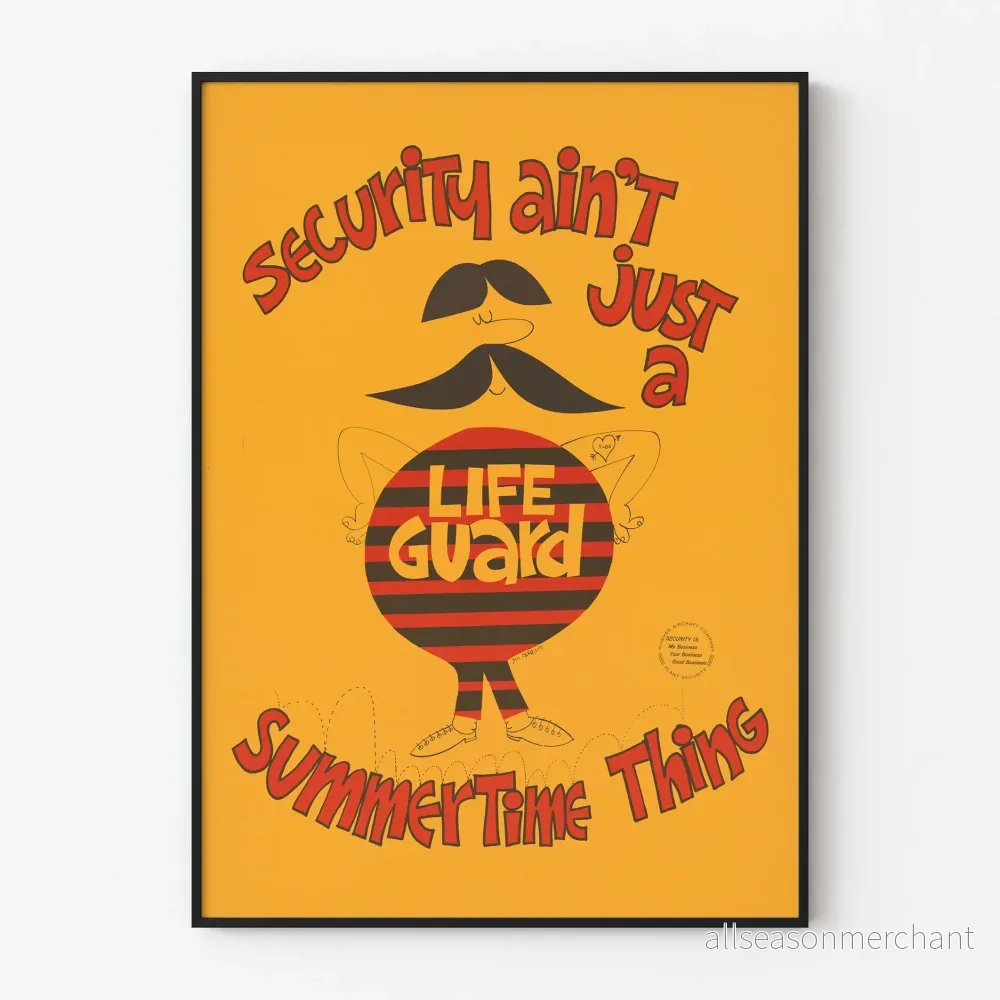 Vintageposter Lifeguard väggdekor för sommarens säkerhet