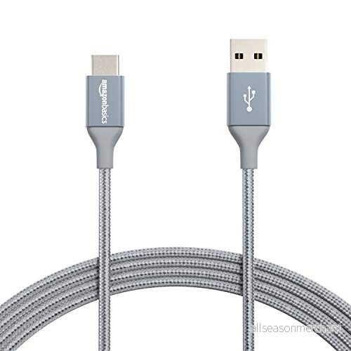 Amazon Basics anslutningskabel, USB C till A, 2.0 standard, dubbelflätad nylon, 3 m, mörkgrå 192233024400