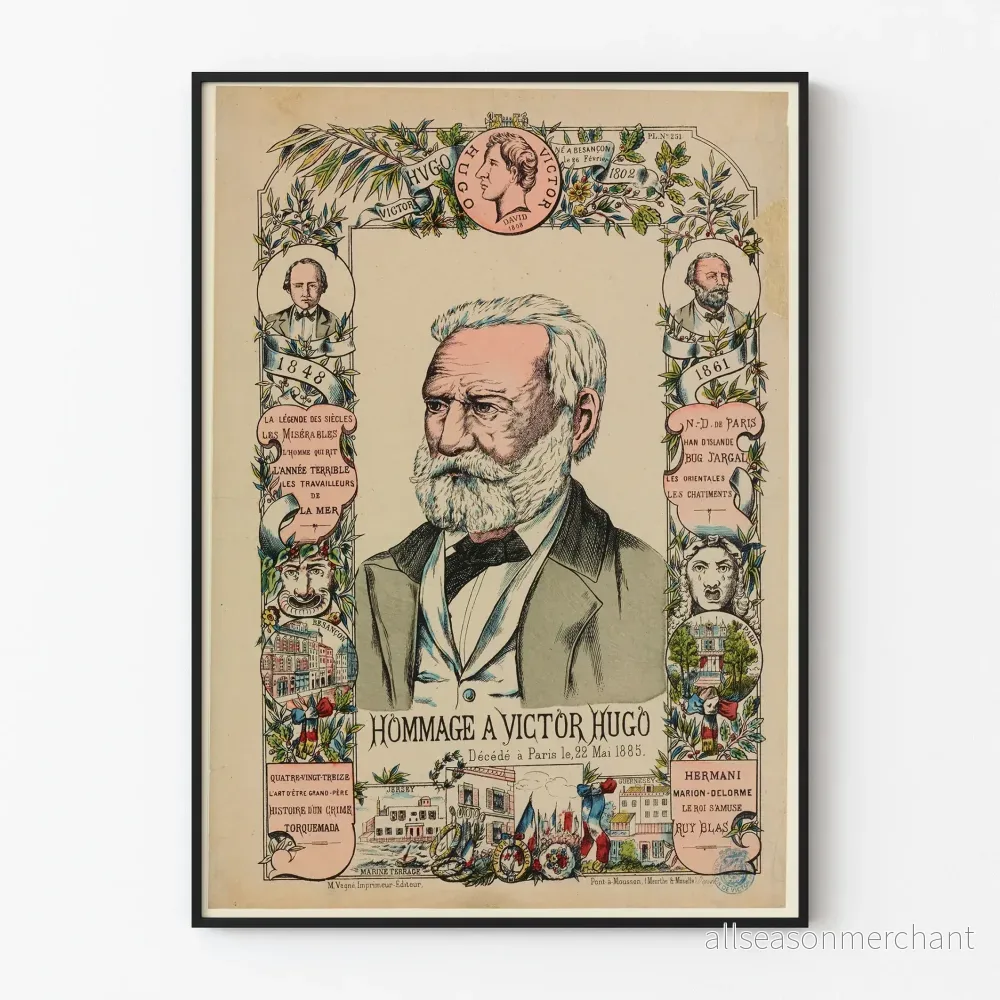 Poster till minne av Victor Hugo - Vintage litterär väggdekoration